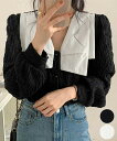 ビッグカラー ワッシャーブラウス 韓国風 ビッグリボン襟ブラウス レディース Vネックシャツブラウス 大人可愛い おしゃれプリーツブラウス上品清楚 パフ袖トップス 6QINGROU-003