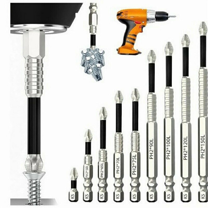 ドライバービット 磁気 強力 18本セット 25-150mm 滑り止め 耐衝撃 六角軸 6.35mm インパクト ビット工..