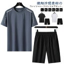 接触冷感 上下セット メンズ 夏 メッシュ 半袖 Tシャツ ハーフパンツ 2点セット ジャージ セットアップ 吸汗速乾 ショートパンツ スポーツウェア 運動 通...