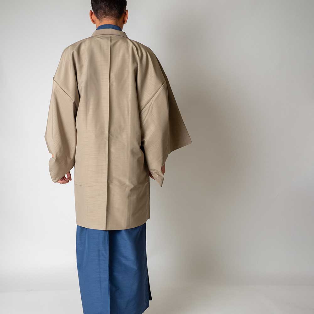 往復送料弊社負担 【レンタル】メンズ着物アンサンブル【対応身長175cm～185cm】【 LLサイズ】フルセットー着物ブルー×羽織ベージュ 着流し 羽織 パパ着物 父親 春 秋 冬 着付け簡単 おしゃれ着 カジュアル 貸衣装 レンタル衣裳 七五三 お正月 初詣 旅行 食事会 レン