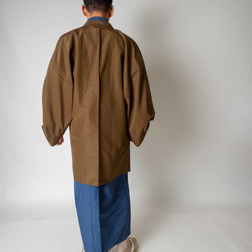 往復送料弊社負担 【レンタル】メンズ着物アンサンブル【対応身長170cm～180cm】【 Lサイズ】フルセットー着物ブルー×羽織ブラウン 着流し 羽織 パパ着物 父親 春 秋 冬 着付け簡単 おしゃれ着 カジュアル 貸衣装 レンタル衣裳 七五三 お正月 初詣 旅行 食事会 レン