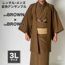往復送料弊社負担 【レンタル】メンズ着物アンサンブル【対応身長180cm~190cm】【 3Lサイズ】フルセットー着物ブラウン×羽織ブラウン 着流し 羽織 パパ着物 父親 春 秋 冬 着付け簡単 おしゃれ着 カジュアル 貸衣装 レンタル衣裳 七五三 お正月 初詣 旅行 食事会 レ