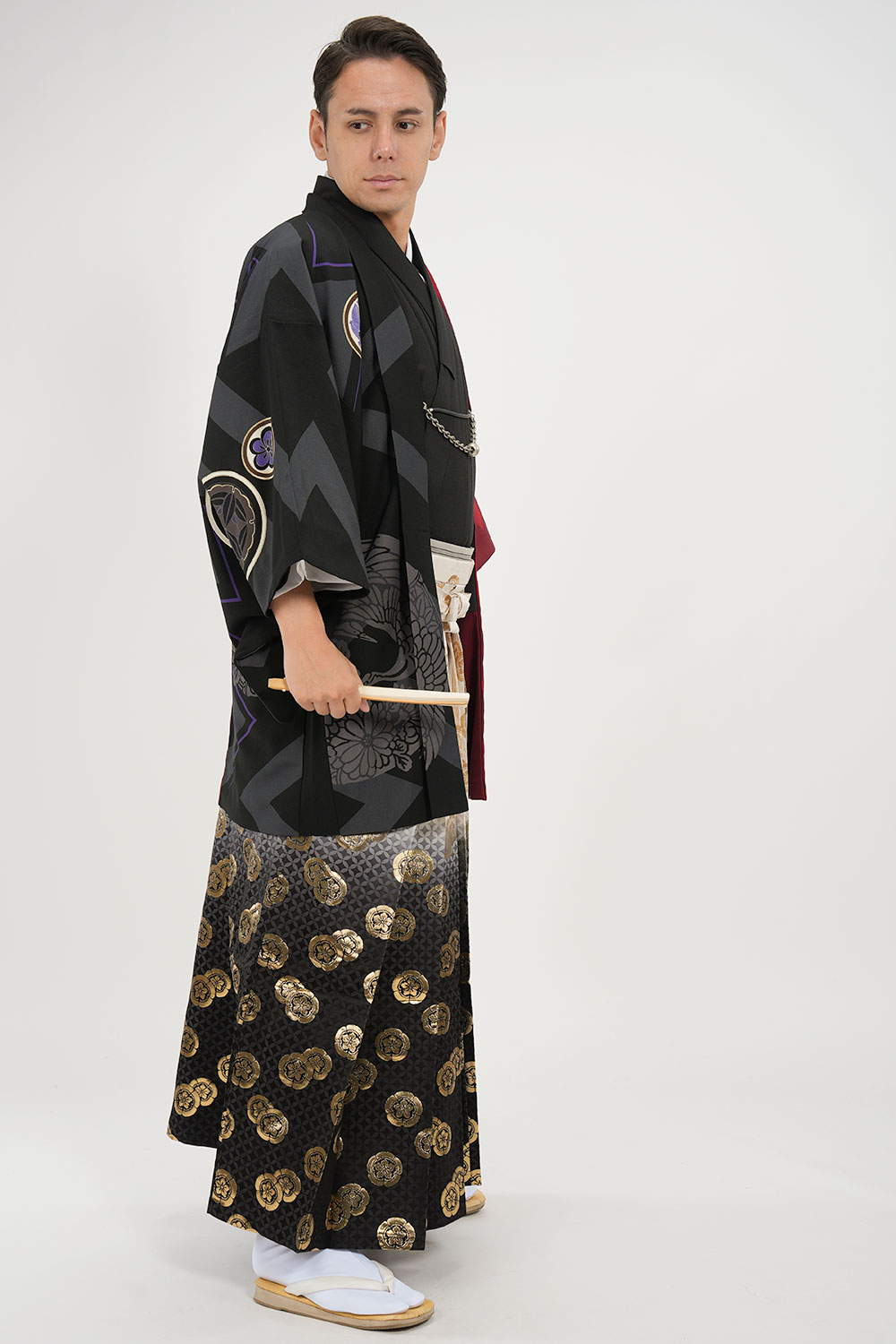 往復送料弊社負担 【レンタル】【対応身長170cm-180cm】男性用レンタル紋付き袴フルセット 紋付きフルセット 紋付袴レンタル 羽織紐 袴 はかま 男性着物 成人式 卒業式