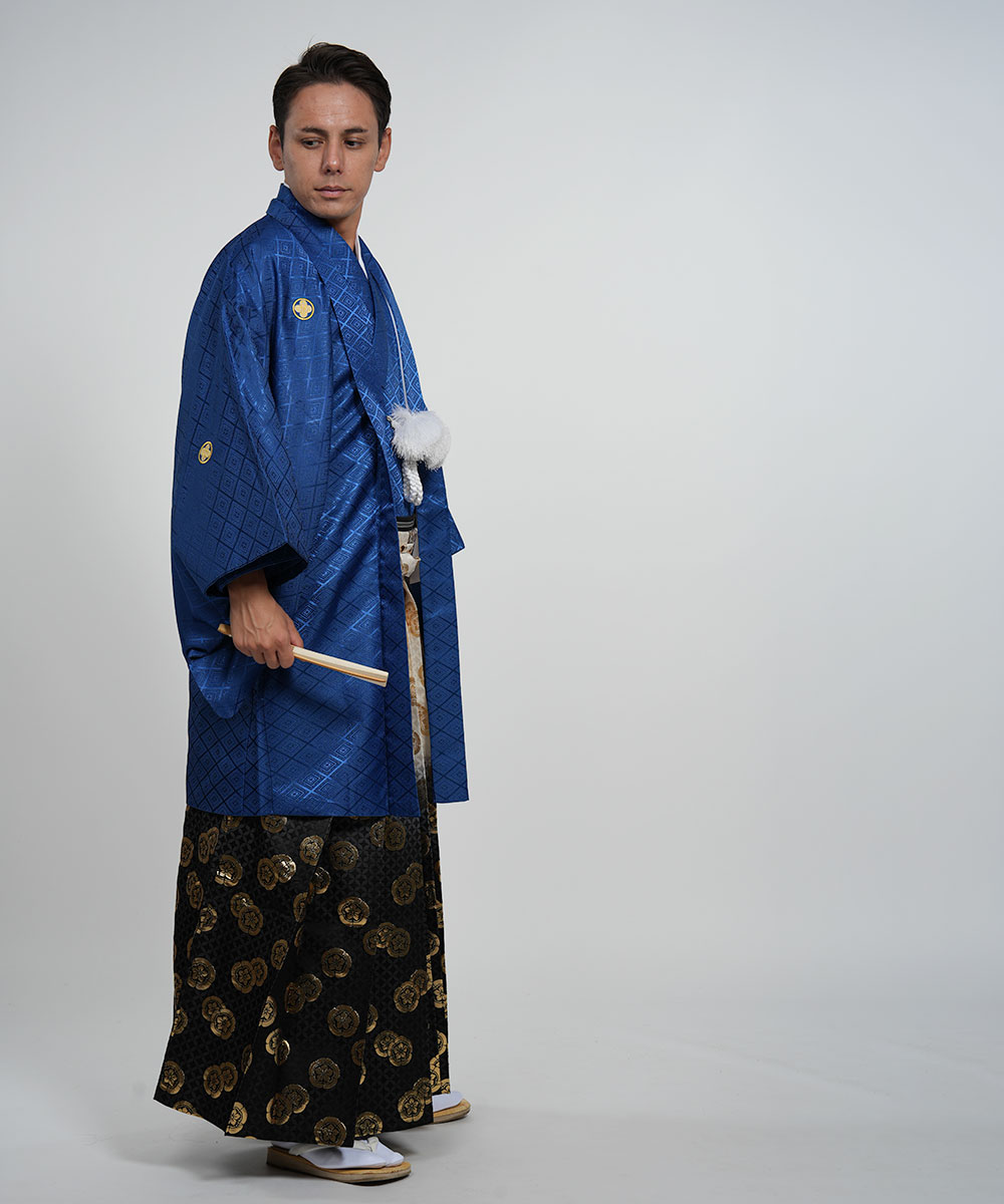 往復送料弊社負担 【レンタル】【対応身長170cm-180cm】男性用レンタル紋付き袴フルセット 紋付きフルセット 紋付袴レンタル 羽織紐 袴 はかま 男性着物 成人式 卒業式