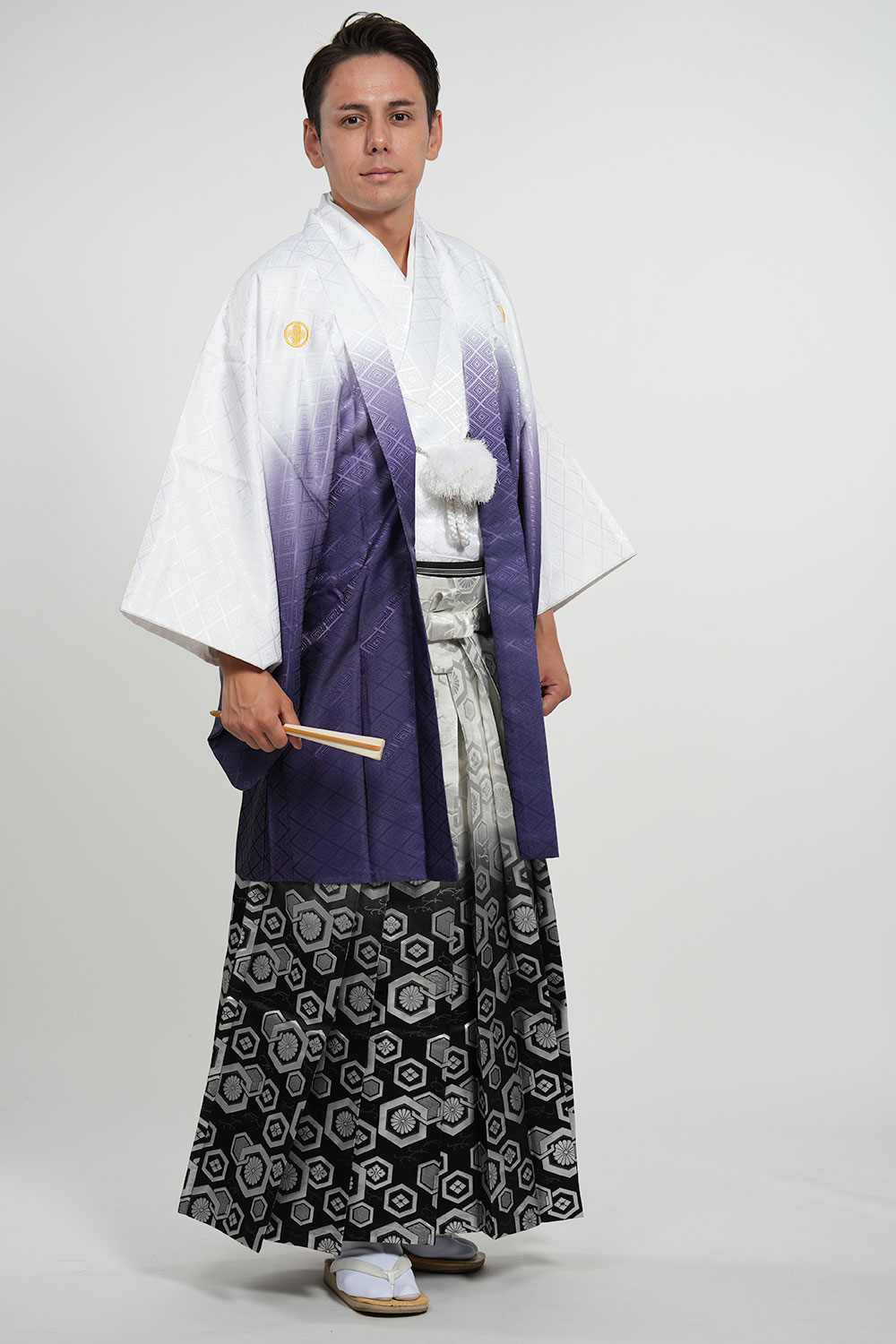 往復送料弊社負担 【レンタル】【対応身長170cm-180cm】男性用レンタル紋付き袴フルセット 紋付きフルセット 紋付袴レンタル 羽織紐 袴 はかま 男性着物 成人式 卒業式