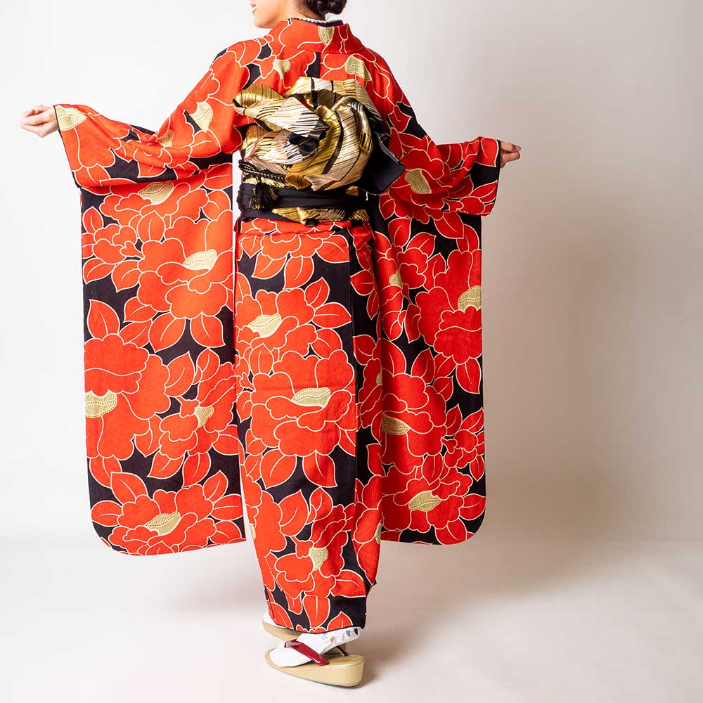 ｜送料無料｜振袖 レンタル【レンタル】【成人式】 [安心の長期間レンタル]【対応身長155cm〜170cm】【正絹】レンタル振袖フルセット-317 花柄 レトロ クール系 定番 古典 緑系 茶色系 蝶 金彩★和服 和装 おしゃれ