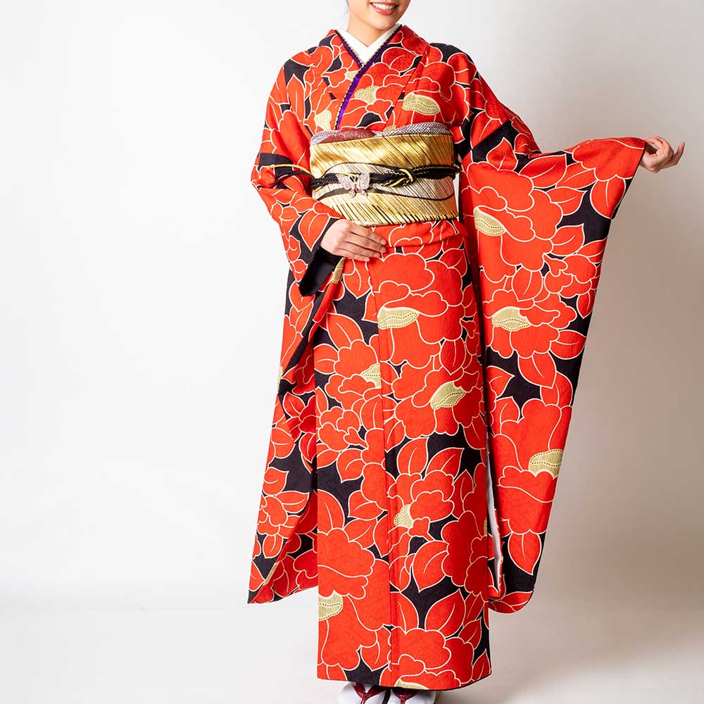 ｜送料無料｜振袖 レンタル【レンタル】【成人式】 [安心の長期間レンタル]【対応身長155cm〜170cm】【正絹】レンタル振袖フルセット-317 花柄 レトロ クール系 定番 古典 緑系 茶色系 蝶 金彩★和服 和装 おしゃれ