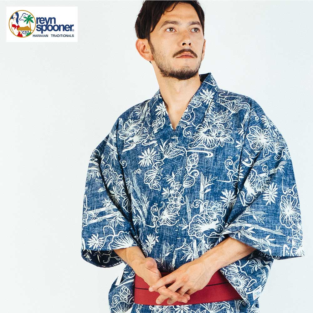 男浴衣セット 男性 浴衣【浴衣+帯+下駄+腰紐】レインスプーナー アロハ柄浴衣セット アロハ メンズ浴衣 紳士用 ハワイ ブランド 4点セット 追加オプション可...