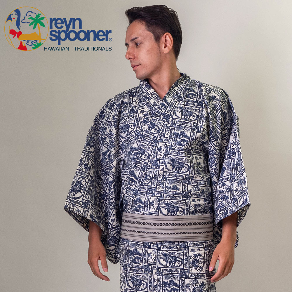 男浴衣セット 男性 浴衣【浴衣+帯+下駄+腰紐】レインスプーナー アロハ柄浴衣セット アロハ メンズ浴衣 紳士用 ハワイ ブランド 4点セット 追加オプション可...