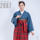 【レンタル】卒業式 袴 レンタル 女 フルセット 女性 袴セット 【対応身長157cm~165cm】【キュート】卒業式レンタル袴フルセット-2087【デニム着物】 インディゴダメージデニム 夢助 チェック柄 袴 赤 黒