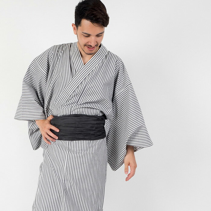 男浴衣セット 浴衣 メンズ浴衣4点セット 【浴衣+帯+下駄+腰紐】日本製高級生地 涼しい 地付サッカー縞メンズ浴衣4点セット 男性 メンズ 男 和装 和服 ゆか...