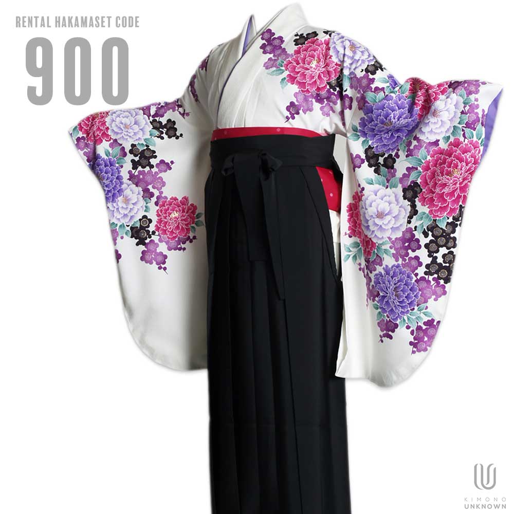 【レンタル】卒業式 袴 レンタル 女 フルセット 女性 袴セット【対応身長157cm～165cm】【キュート】 卒業式レンタル袴フルセット-900 花柄 白 紫 黒
