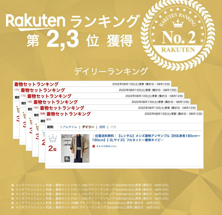 着物 レンタル 七五三 父 パパ 父親 男 メンズ着物 フルセット 【レンタル】メンズ着物アンサンブル【対応身長180cm～190cm】【 3Lサイズ】フルセットー着物ネイビー×羽織ベージュ 着流し 羽織 パパ着物 父親 春 秋 冬 着付け簡単 おしゃれ着 カジュアル 貸衣装 レンタル
