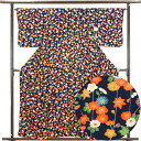 【中古】小紋 リサイクル着物 身丈160cm 裄65cm 前幅23cm 後幅29cm 袖丈48cm 正絹(シルク) レディース 袷仕立 菊 秋冬春用 紺地 裄M...