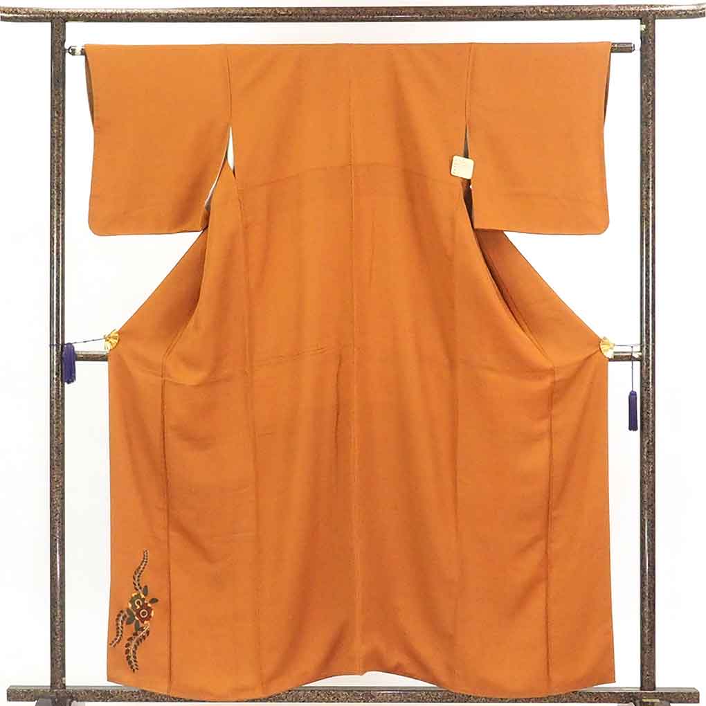 【中古】訪問着 リサイクル着物 身丈158cm 裄62cm 前幅23.5cm 後幅29cm 袖丈47cm 正絹(シルク) レディース 袷仕立 秋冬春用 茶色 裄Sサイズ 美品 リユース