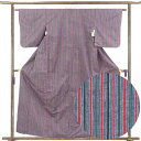 【中古】紬 リサイクル着物 身丈158cm 裄62cm 前幅22.5cm 後幅30cm 袖丈49cm 正絹(シルク) レディース 袷仕立 縞 秋冬春用 グレー地...