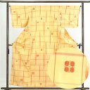 【中古】紬 リサイクル着物 身丈158cm 裄65cm 前幅22.5cm 後幅28cm 袖丈45cm 正絹(シルク) レディース 袷仕立 格子 秋冬春用 黄色地...