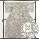 【中古】紬 リサイクル着物 身丈158cm 裄64cm 前幅24cm 後幅30cm 袖丈46cm 正絹(シルク) レディース 袷仕立 秋冬春用 グレー地 裄Mサ...