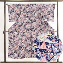 【中古】小紋 リサイクル着物 身丈150cm 裄62cm 前幅23cm 後幅29cm 袖丈49cm 正絹(シルク) レディース 袷仕立 秋冬春用 紺地 裄Sサイ...
