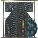 【中古】紬 リサイクル着物 身丈163cm 裄65cm 前幅23cm 後幅29cm 袖丈47cm 正絹(シルク) レディース 袷仕立 秋冬春用 紺地 裄Mサイズ...