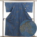 【中古】紬 リサイクル着物 身丈161cm 裄64cm 前幅24cm 後幅28.5cm 袖丈49cm 正絹(シルク) レディース 袷仕立 秋冬春用 紺地 裄Mサイズ リユース