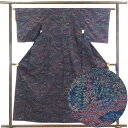 【中古】紬 リサイクル着物 身丈157cm 裄63cm 前幅24cm 後幅28cm 袖丈49cm 正絹(シルク) レディース 袷仕立 秋冬春用 紺地 裄Mサイズ...