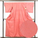 【中古】紬 リサイクル着物 身丈160cm 裄66cm 前幅24cm 後幅29cm 袖丈49cm 正絹(シルク) レディース 袷仕立 秋冬春用 ピンク地 裄Mサ...