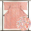 【中古】小紋 リサイクル着物 身丈152cm 裄64cm 前幅22.5cm 後幅28cm 袖丈48cm 正絹(シルク) レディース 袷仕立 秋冬春用 ピンク地 ...