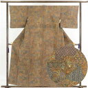 【中古】小紋 リサイクル着物 身丈158cm 裄66cm 前幅25cm 後幅30cm 袖丈45cm 正絹(シルク) レディース 袷仕立 秋冬春用 茶色 裄Mサイ...