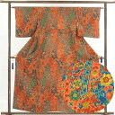【中古】小紋 リサイクル着物 身丈159cm 裄63cm 前幅23cm 後幅28cm 袖丈46cm 正絹(シルク) レディース 袷仕立 秋冬春用 茶色 裄Mサイ...