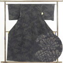 【中古】紬 リサイクル着物 身丈160cm 裄63cm 前幅24.5cm 後幅28cm 袖丈47cm 正絹(シルク) レディース 袷仕立 秋冬春用 黒地 裄Mサ...