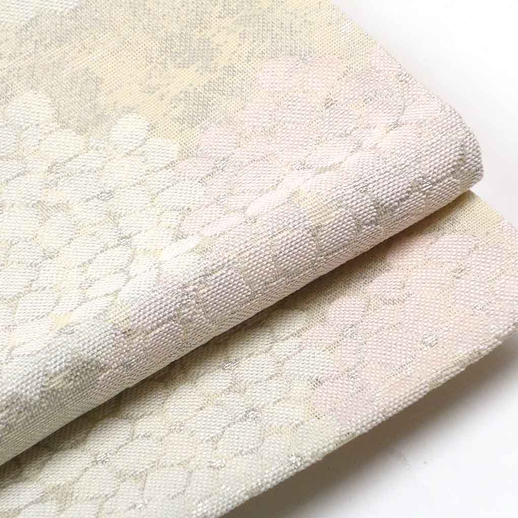 【中古】袋帯 リサイクル着物 幅30.5cm 長さ428cm レディース 紫陽花 夏用 正絹（シルク）白地 美品 リメイク リユース