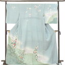 【中古】訪問着 リサイクル着物 身丈170cm 裄70cm 前幅27cm 後幅32cm 袖丈56cm 袖幅35cm レディース 袷 花柄 裄長 裄L-LLサイズ 秋冬春用 正絹(シルク)ブルー トールサイズ やや難 リメイク リユース