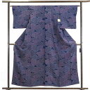 【中古】小紋 リサイクル着物 身丈158cm 裄63cm 前幅23.5cm 後幅28cm 袖丈46cm 正絹(シルク) レディース 袷仕立 麻の葉 秋冬春用 紺...