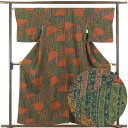 【中古】小紋 リサイクル着物 身丈158cm 裄65cm 前幅26cm 後幅32cm 袖丈47cm 正絹(シルク) レディース 袷仕立 秋冬春用 緑地 裄Mサイ...