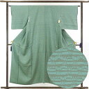 【中古】小紋 リサイクル着物 身丈153cm 裄63cm 前幅26cm 後幅30cm 袖丈47cm 正絹(シルク) レディース 袷仕立 秋冬春用 緑地 裄Mサイ...