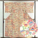 【中古】小紋 リサイクル着物 身丈159cm 裄63cm 前幅22cm 後幅28cm 袖丈48cm 正絹(シルク) レディース 袷仕立 秋冬春用 黄色地 裄Mサ...