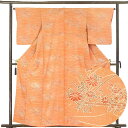 【中古】小紋 リサイクル着物 身丈159cm 裄65cm 前幅23cm 後幅30cm 袖丈50cm 正絹(シルク) レディース 袷仕立 秋冬春用 オレンジ地 裄...