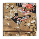 【中古】袋帯 リサイクル着物 幅31cm 長さ431cm レディース 花柄 秋冬春用 正絹(シルク)黒地 やや難 リメイク リユース