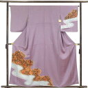 【中古】訪問着 リサイクル着物 身丈158cm 裄66cm 前幅24cm 後幅30cm 袖丈52cm 袖幅34cm レディース 袷 絞り 裄長 裄M-Lサイズ 秋冬春用 正絹(シルク)紫地 やや難 リメイク リユース