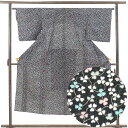 【中古】ウール着物 リサイクル着物 身丈148cm 裄64cm 前幅24cm 後幅30cm 袖丈47cm 袖幅32cm レディース 単衣 花柄 裄Mサイズ 秋冬...