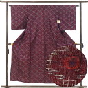 【中古】ウール着物 リサイクル着物 身丈153cm 裄64cm 前幅23cm 後幅30cm 袖丈49cm 袖幅32cm レディース 単衣 連続模様 裄Mサイズ ...