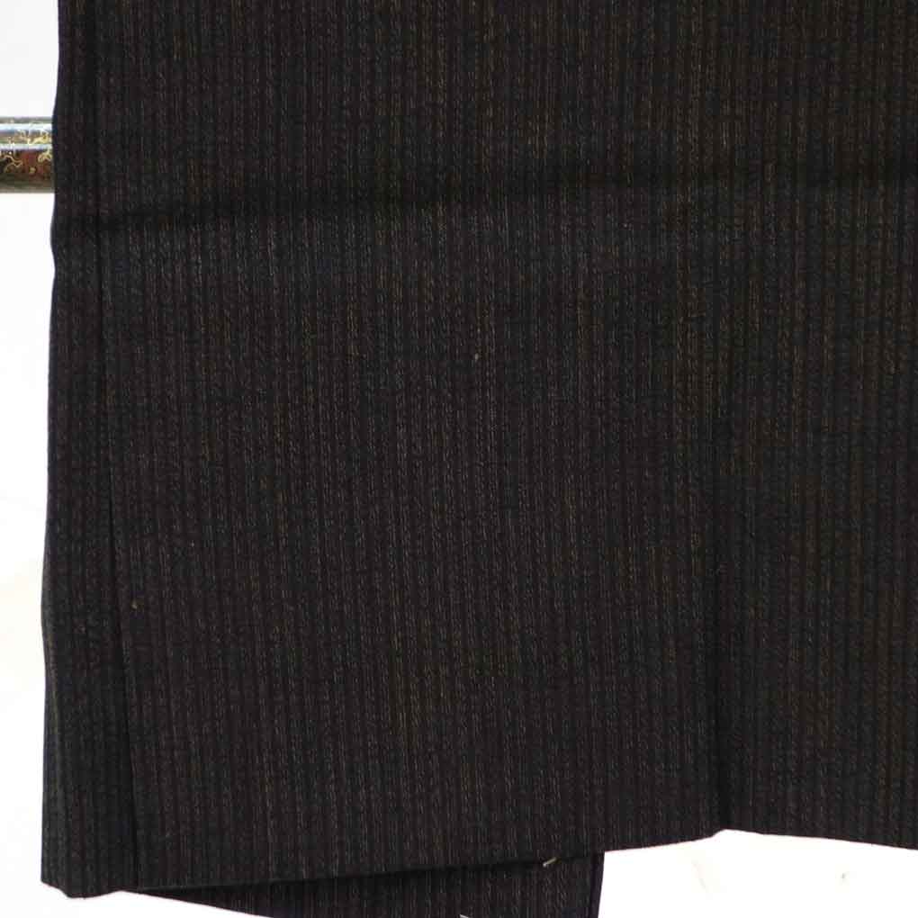 【中古】男物羽織 リサイクル着物 羽織丈100cm 裄68cm 袖丈51cm 袖幅34cm メンズ 袷 縞 裄長 裄Lサイズ 秋冬春用 正絹（シルク）ブラウン 未使用品 リメイク リユース