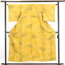 【中古】小紋 リサイクル着物 身丈157cm 裄63cm 前幅22cm 後幅28cm 袖丈48cm 正絹(シルク) レディース 袷仕立 秋冬春用 黄色地 裄Mサ...