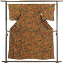 【中古】小紋 リサイクル着物 身丈157cm 裄64cm 前幅22cm 後幅28cm 袖丈49cm 正絹(シルク) レディース 袷仕立 秋冬春用 茶色 裄Mサイ...
