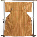 【中古】紬 リサイクル着物 身丈166cm 裄66cm 前幅25cm 後幅30cm 袖丈49cm 正絹(シルク) レディース 袷仕立 縞 秋冬春用 緑地 裄Mサ...