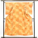 【中古】小紋 リサイクル着物 身丈154cm 裄62cm 前幅23.5cm 後幅29cm 袖丈56cm 正絹(シルク) レディース 袷仕立 秋冬春用 オレンジ地...