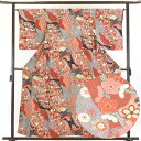 【中古】小紋 リサイクル着物 身丈158cm 裄64cm 前幅24cm 後幅29.5cm 袖丈52cm 正絹(シルク) レディース 袷仕立 菊 秋冬春用 ピンク...