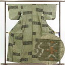 【中古】紬 リサイクル着物 身丈157cm 裄62cm 前幅24cm 後幅29cm 袖丈45cm 正絹(シルク) レディース 袷仕立 秋冬春用 緑地 裄Sサイズ...