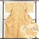 【中古】小紋 リサイクル着物 身丈158cm 裄62cm 前幅23.5cm 後幅30cm 袖丈46cm 正絹(シルク) レディース 袷仕立 秋冬春用 黄色地 裄...